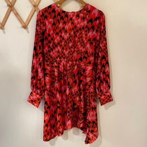 Topshop, houndstooth, pink & orange mini dress, long sleeve